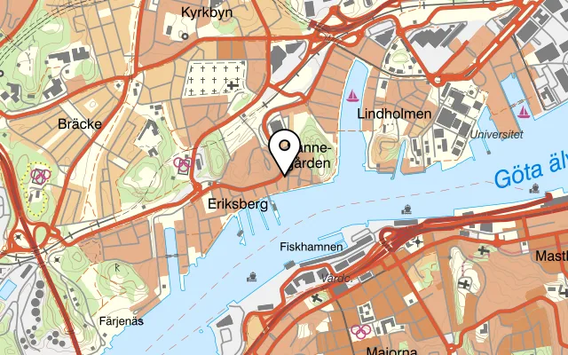 Karta som visar Eriksbergs pizzeria på Östra Eriksbergsgatan 72, 417 63 Göteborg