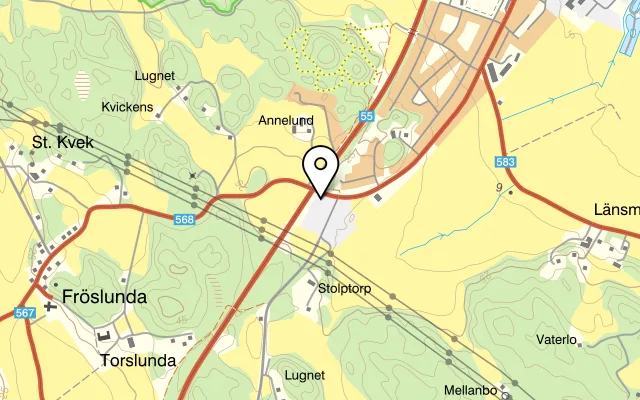Karta som visar Pizzeria Amore på Torslundavägen 2 vid bensinmacken Q-star, 749 60 Örsundsbro