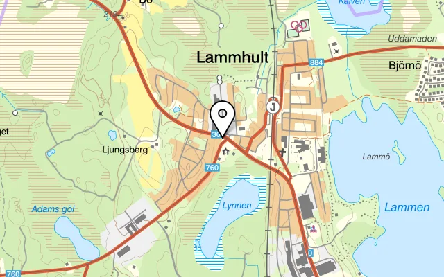 Karta som visar Lammhults Pizzeria på Jönköpingsvägen 1, 363 44 Lammhult