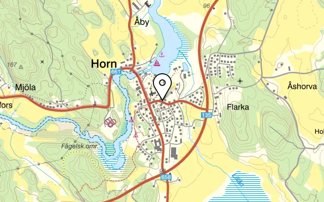 Karta som visar Annas Cafe på Gamlebyleden 14, 590 42 Horn
