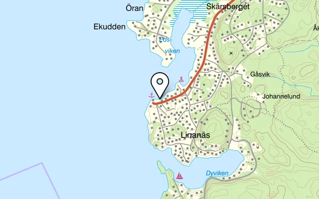 Karta som visar Skärgårn Restarang & Bar på Linanäsvägen 136, 184 97 Ljusterö