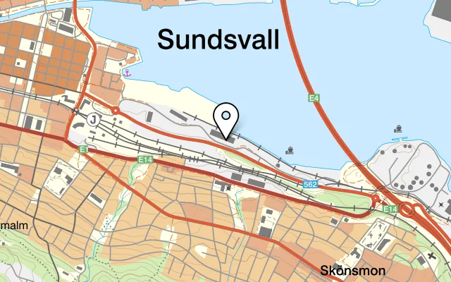 Karta som visar Kia's Lunchrestaurang på 856 33 Sundsvall