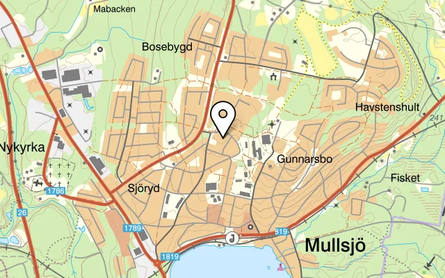 Karta som visar Björkhaga på Bosebygdsvägen 13, 565 31 Mullsjö