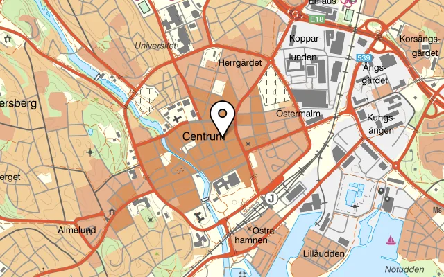 Karta som visar Sturegatans Pizzeria på Sturegatan 13, 722 13 Västerås
