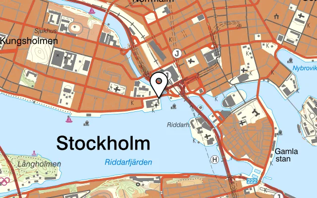 Karta som visar Stadshuskällaren på Stockholms Stadshus, Hantverkargatan 1, 111 52 Stockholm