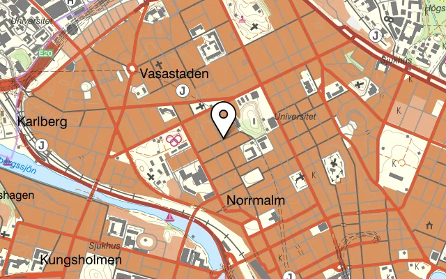 Karta som visar Flippin' Burgers på Observatoriegatan 8, 113 28 Stockholm