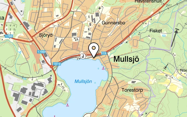 Karta som visar Landhs café på Strandvägen 8, 565 32 Mullsjö