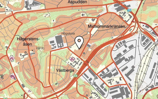 Karta som visar Café Hitom på Klaviaturgatan 11, 126 28 Hägersten