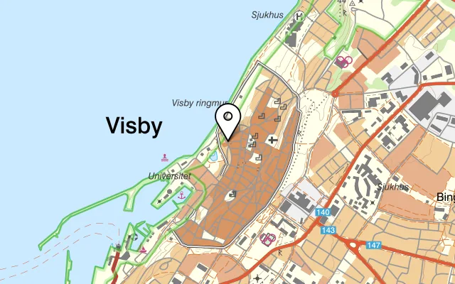 Karta som visar Matsalen på Strandgatan 34, 621 56 Visby
