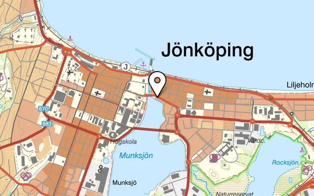 Karta som visar Restaurang N.E.O. på Södra Strandgatan 6, 553 20 Jönköping
