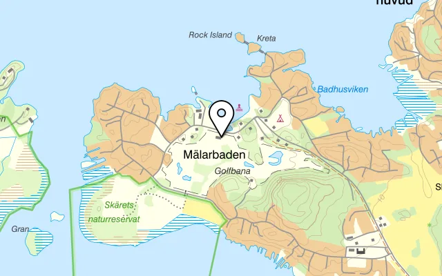 Karta som visar Mälarbadens golfrestaurang på Brunnstavägen 21, 635 10 Eskilstuna