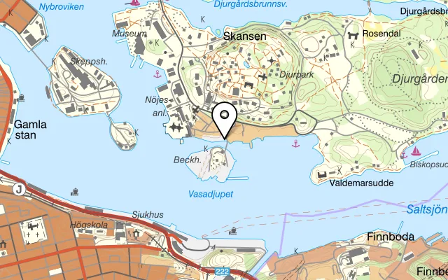 Karta som visar Oaxen på Beckholmsvägen 26, 115 21 Stockholm