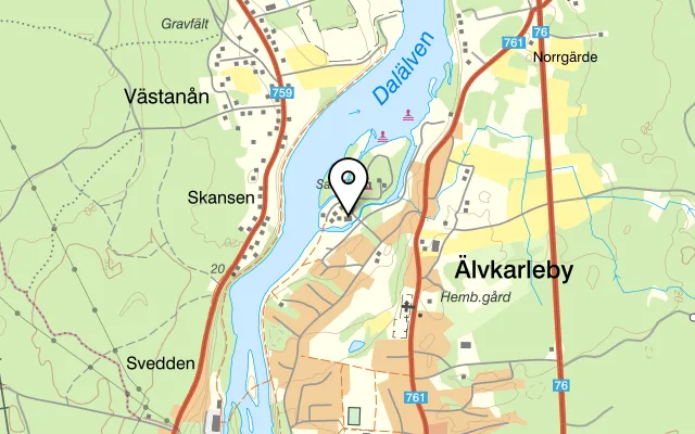 Karta som visar Älvkarleby Fiskecamping på Västanåvägen 5, 814 94 Älvkarleby