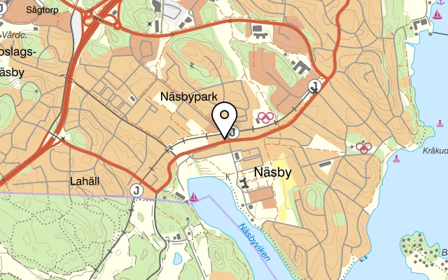 Karta som visar Pizzeria Della Casa på Näsby allé 1, 183 55 Täby