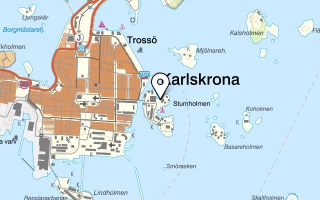 Karta som visar Restaurang Skeppsgossen/Marinmuseum på 371 32 Karlskrona