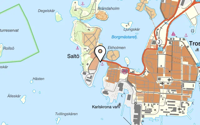 Karta som visar Saltö Fiskrestaurang på Saltö fiskhamn, 371 37 Karlskrona