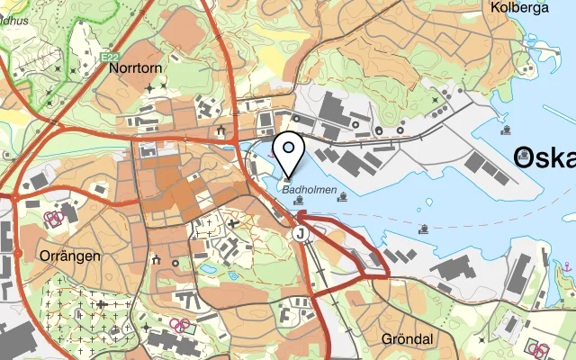Karta som visar Restaurang Badholmen på Skeppsbron 2, 572 57 Oskarshamn