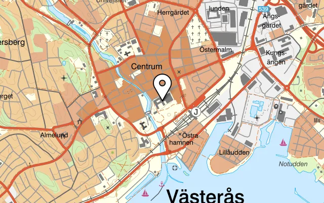 Karta som visar Stadshusrestaurangen på Fiskartorget 2, 722 12 Västerås