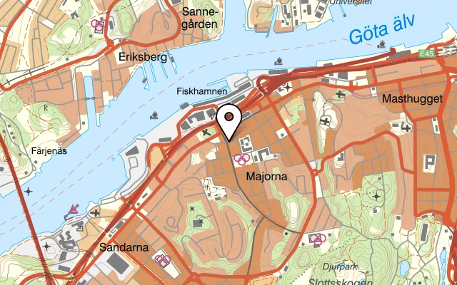 Karta som visar Rakhang Thai Kitchen på Allmänna vägen 42, 414 58 Göteborg