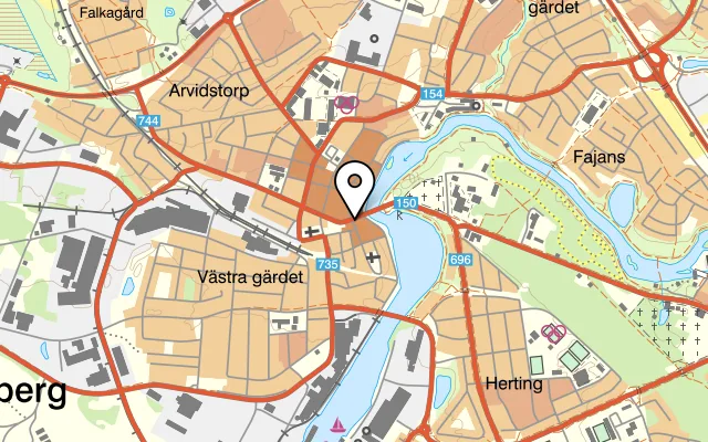 Karta som visar Downtown Restaurang Och Bar på Rådhustorget 1A, 311 31 Falkenberg