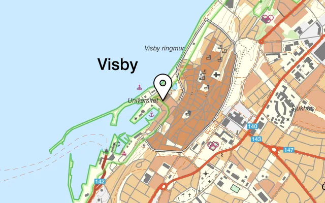 Karta som visar Maltfabriken på Huvudentré, Cramérgatan 3, 621 57 Visby