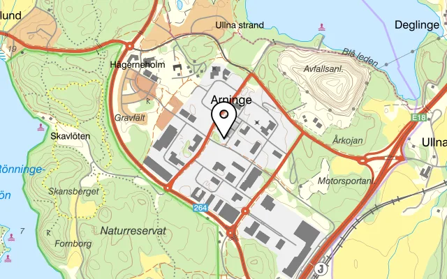 Karta som visar MJ's Restaurang och Café på Polygonvägen 1, 187 66 Täby