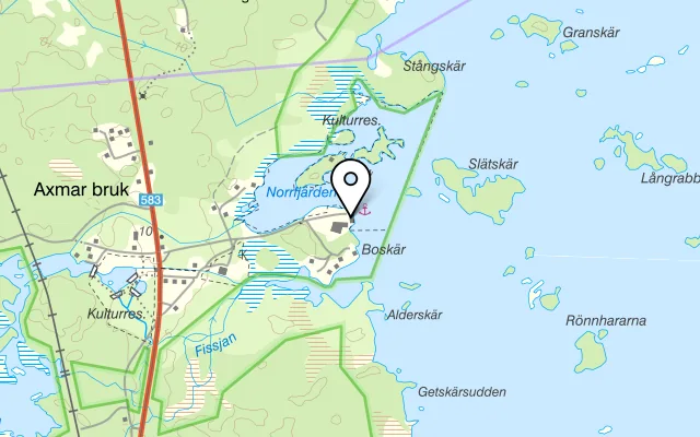 Karta som visar Axmar Brygga på Hamnmagasinet, 60, Boskär, 817 94 Axmar