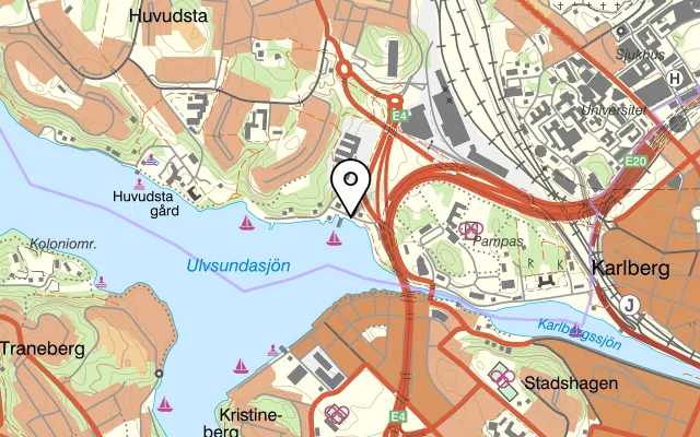Karta som visar Sjökrogen Pampas Marina på Karlbergs strand 4C, 171 73 Solna