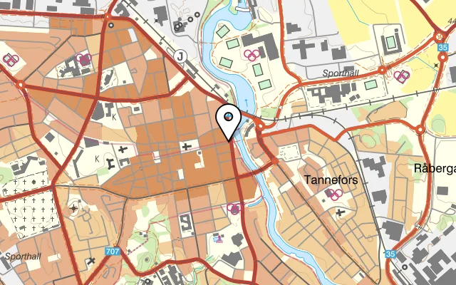 Karta som visar Ekkällan mat & dryck på Garnisonsvägen 12, 587 50 Linköping