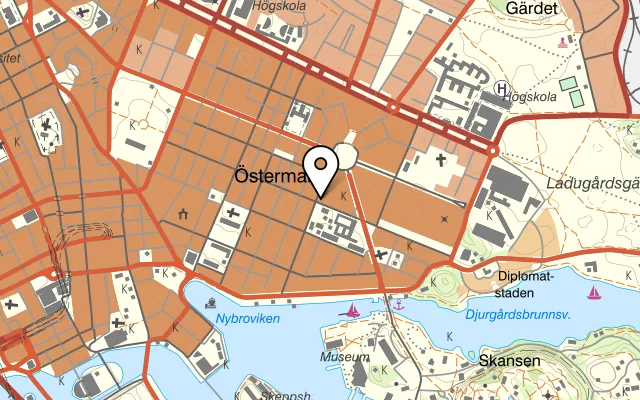 Karta som visar Brasserie Elverket på Linnégatan 69, 112 12 Stockholm