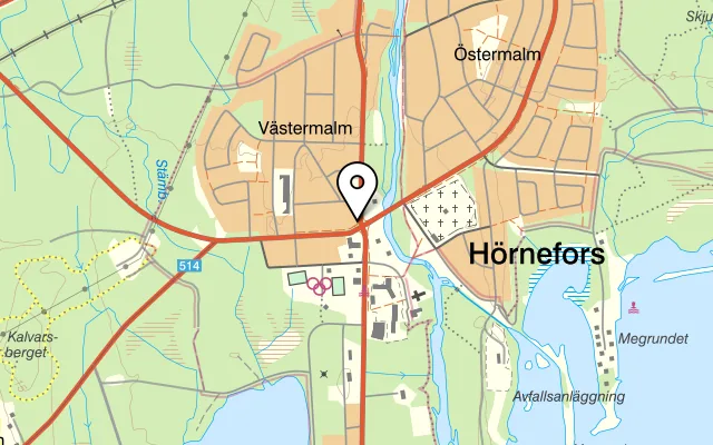 Karta som visar Hörnefors restaurang på Bruksgatan 1, 905 32 Hörnefors