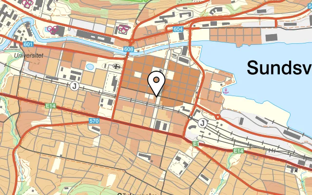 Karta som visar E Street på Esplanaden 14, 852 32 Sundsvall