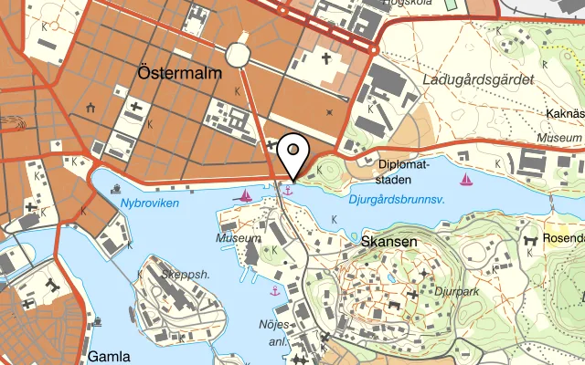 Karta som visar Kungliga Motorbåt Klubben på Strandvägen 56, 115 31 Stockholm