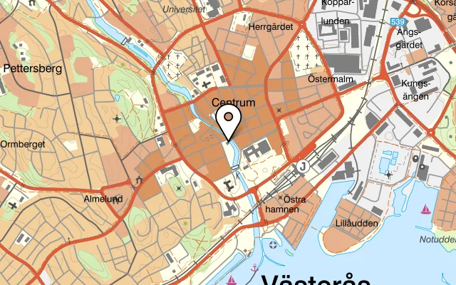 Karta som visar Brasserie Stadsparken på Stora Gatan 35, 722 12 Västerås