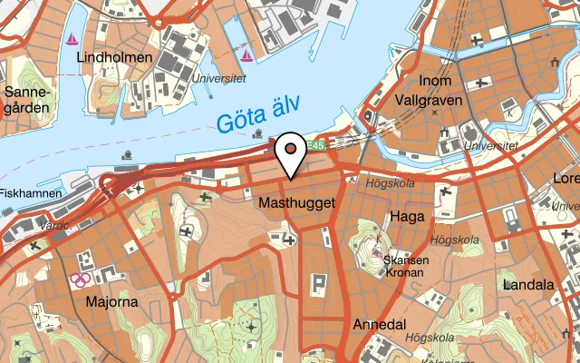 Karta som visar Taj Mahal på Första Långgatan 24, 26, 413 28 Göteborg