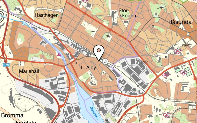 Karta som visar Tre bröder på Landsvägen 43, 172 65 Sundbyberg