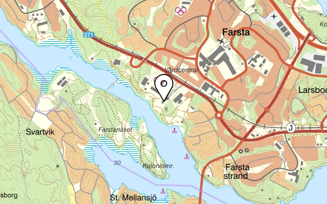 Karta som visar Farsta Värdshus på Farstaängsvägen 18, 123 46 Farsta