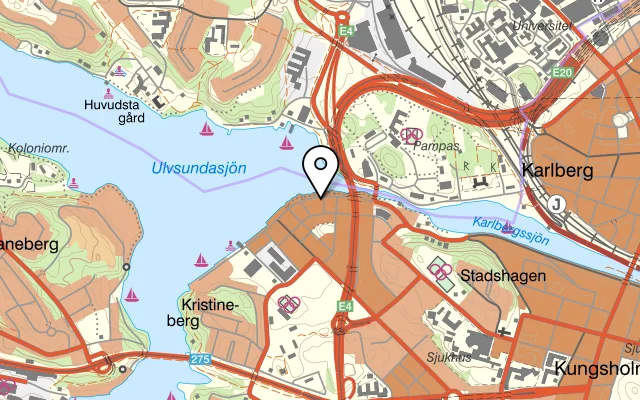Karta som visar Lilys Burger på Hornsbergs Strand 47, 112 16 Stockholm