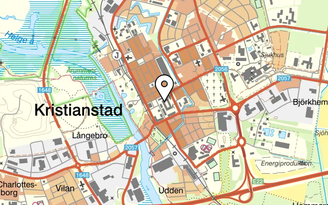 Karta som visar Narins restaurang på Döbelnsgatan 2, 291 31 Kristianstad