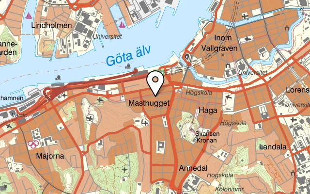 Karta som visar The Burger på Andra Långgatan 14, 413 28 Göteborg