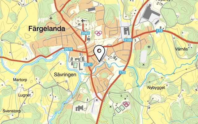 Karta som visar Dalslands Pizzeria på Centrumvägen 3, 458 30 Färgelanda