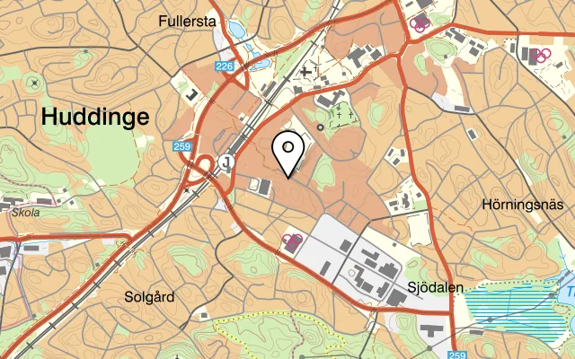 Karta som visar Casa Buon Giorno på Sjödalsvägen 16, 141 47 Huddinge
