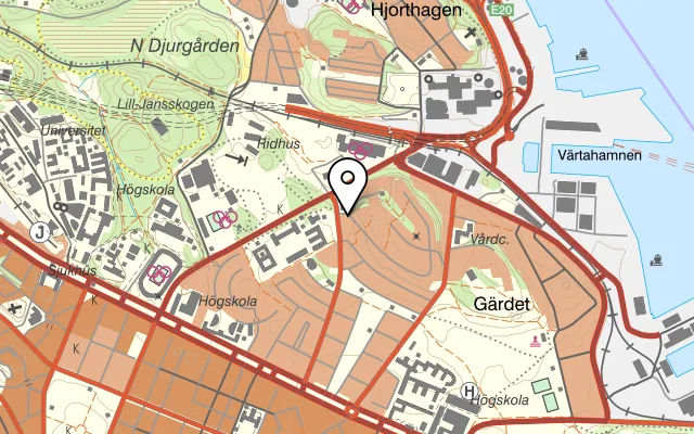 Karta som visar H-hus (上海居） på Erik Dahlbergsgatan 56, 115 57 Stockholm
