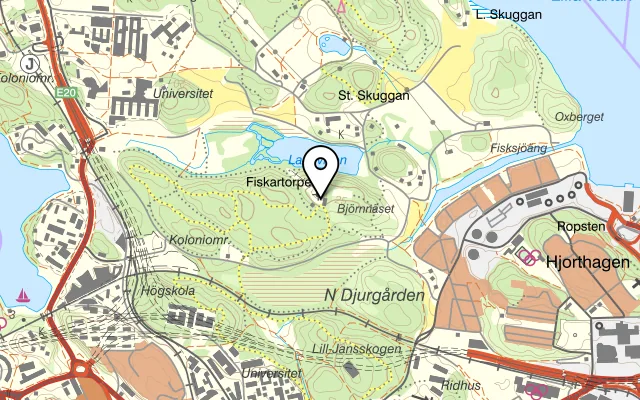 Karta som visar Fiskartorpet på Stora Skuggans Väg 38, 115 42 Stockholm