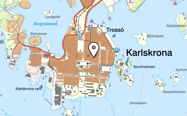 Karta som visar Biobaren på Ronnebygatan 28, 371 33 Karlskrona