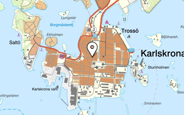 Karta som visar Cozy kitchen på Landbrogatan 1, 371 34 Karlskrona