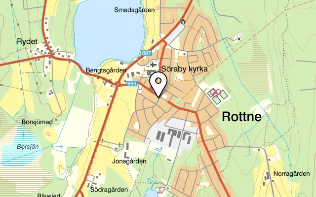 Karta som visar Rottne Restaurang och Pizzeria på Jonsgårdsvägen 19, 363 30 Rottne