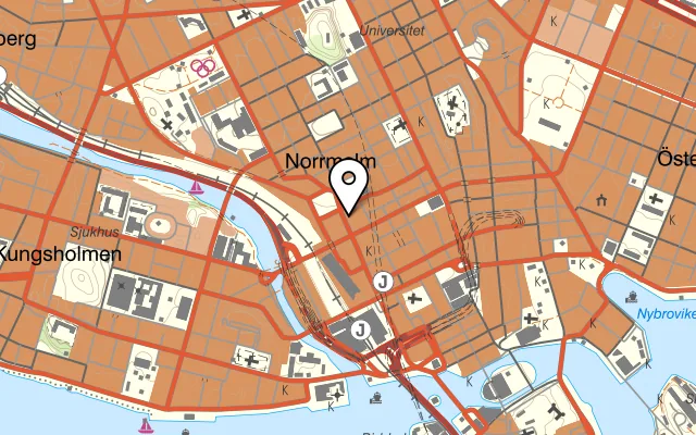 Karta som visar Internationella Pressklubben på Vasagatan 50, 111 20 Stockholm