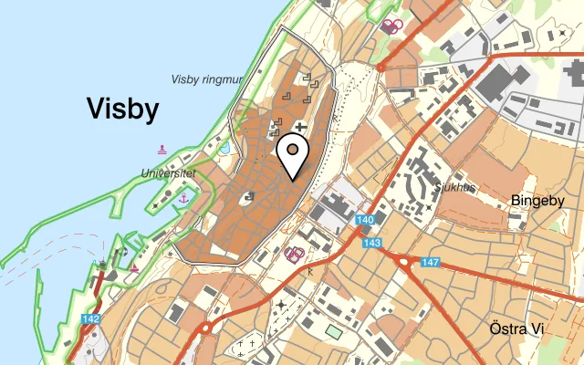 Karta som visar Jessens Saluhall & Bar på Hästgatan 19, 621 56 Visby