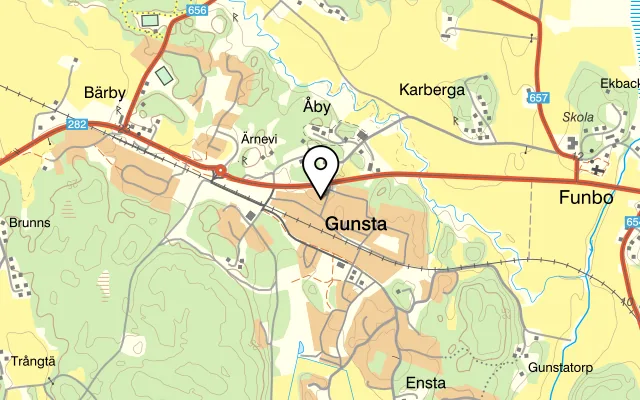 Karta som visar Stiernhielms på landet krog och livs på Gunsta villaväg 3, 755 97 Uppsala